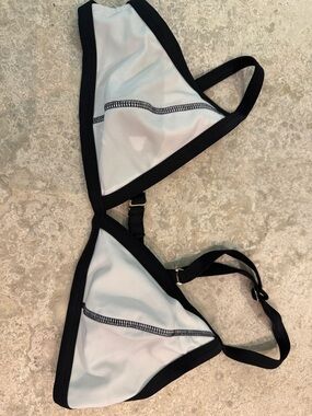 Xhilaration White and Black Trim Triangle Bikini Top
